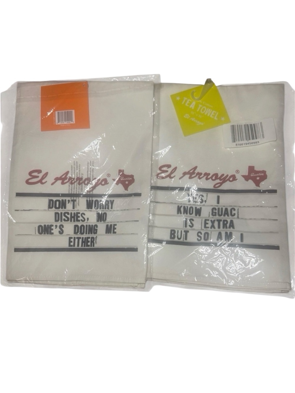 El Arroyo White Tea Towels with Humorous Text